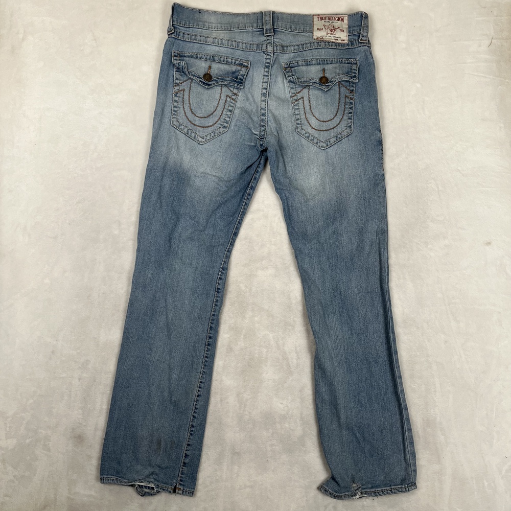 True Religion Ricky Relaxed Straight Jeans Mens 36x34 Blue Denim Light Wash